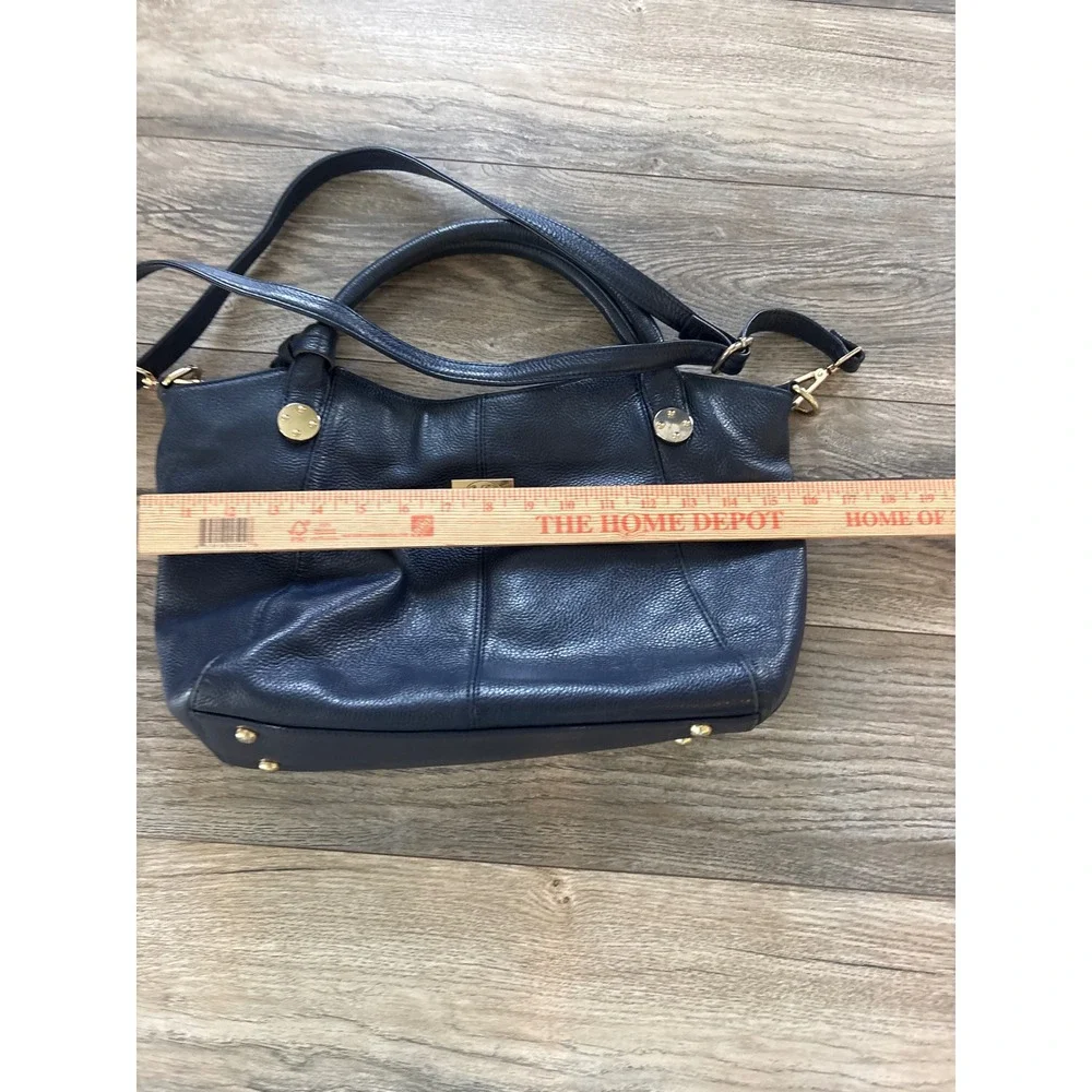 Donna Elissa Navy Blue Pebbled Leather Satchel Crossbody Bag Gold Hardware